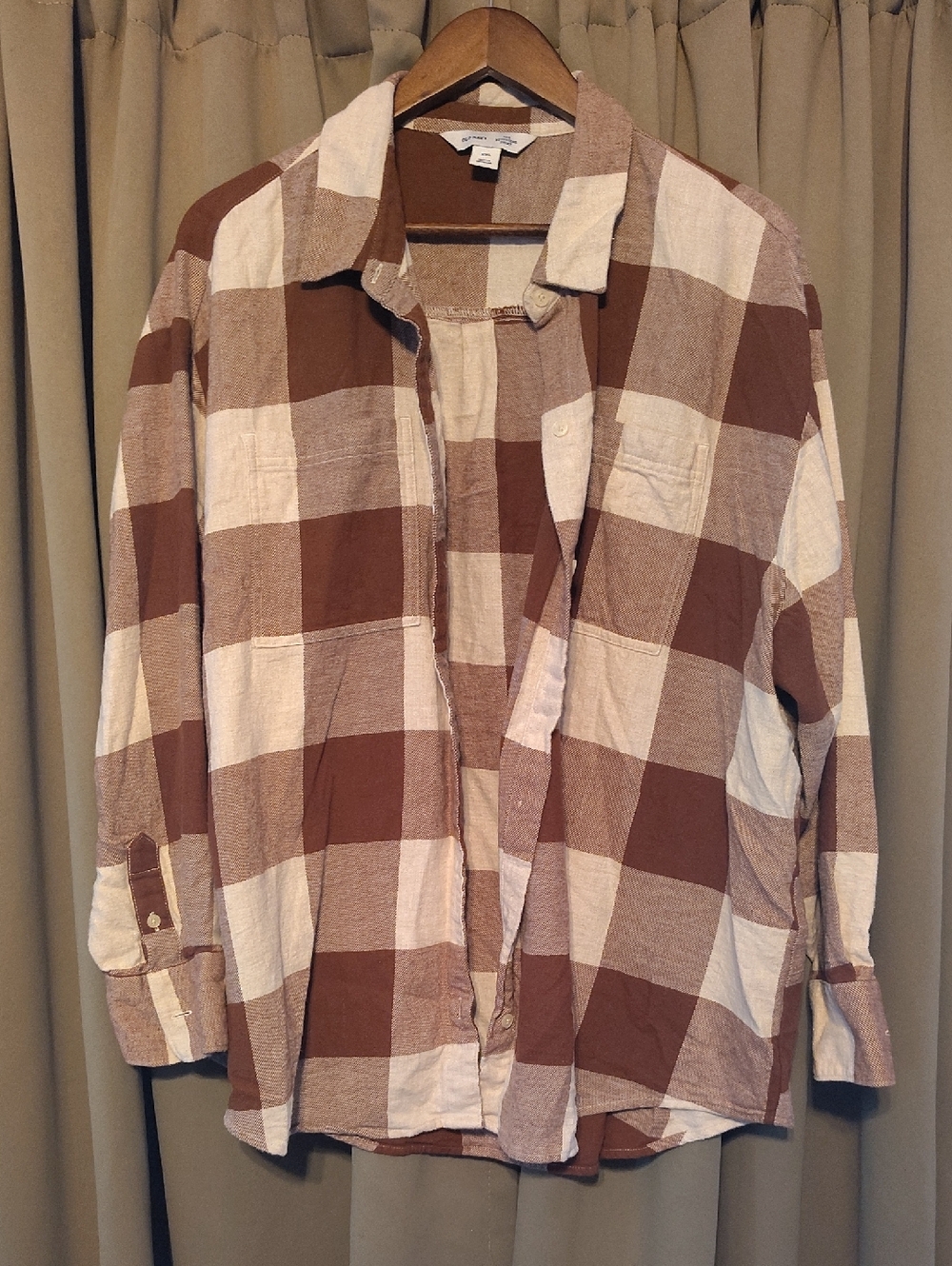 Old Navy Brown and Cream Buffalo Plaid Button-Up Shirt